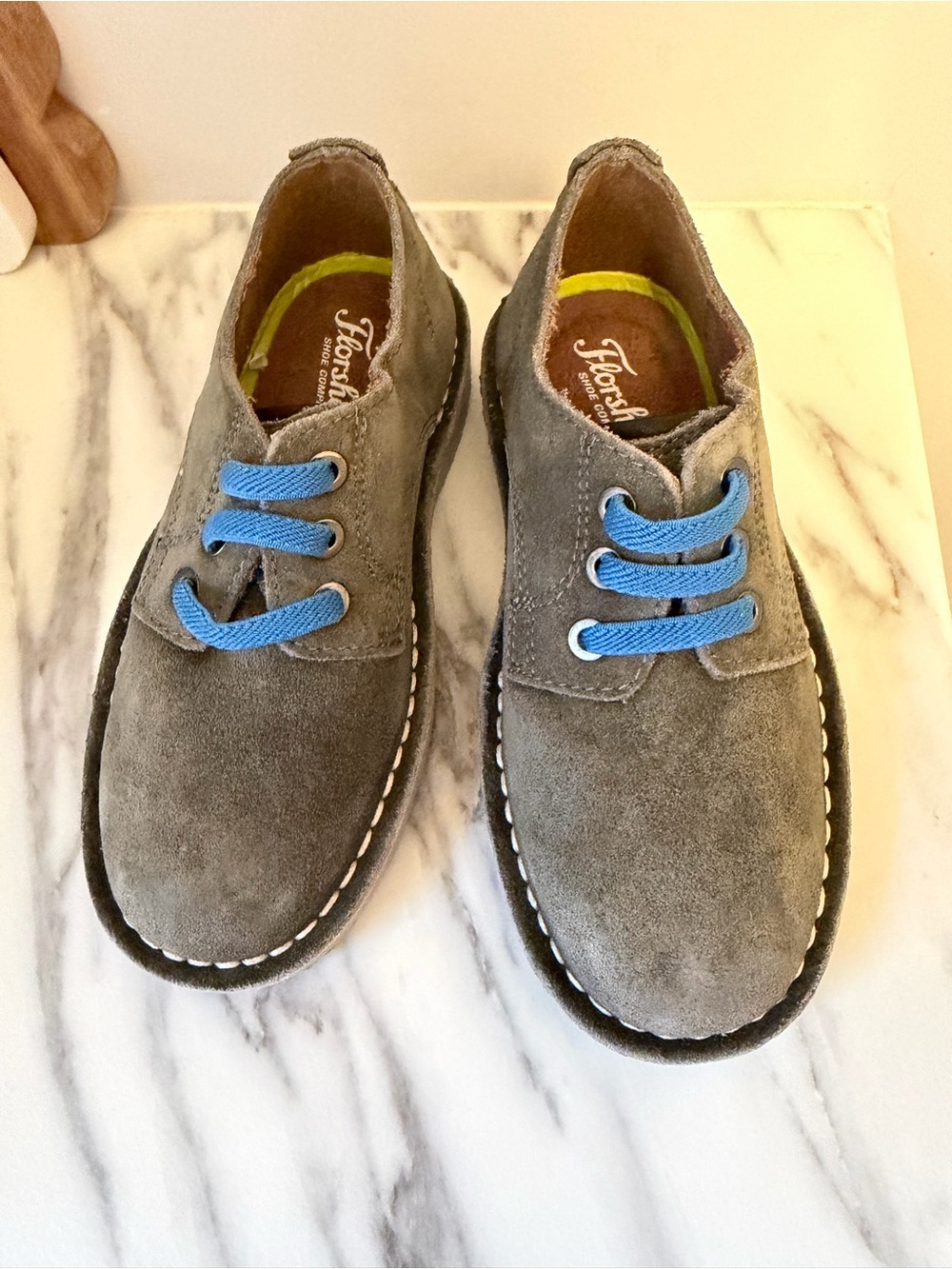 Kids Gray Suede Casual Shoes with Blue Laces